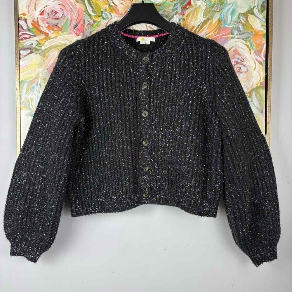 Boden Black Speckled Knit Button Front Cardigan US 10 UK 14